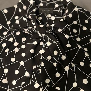 Gracia Black and White Polka Dot Tie-Neck Midi Dress